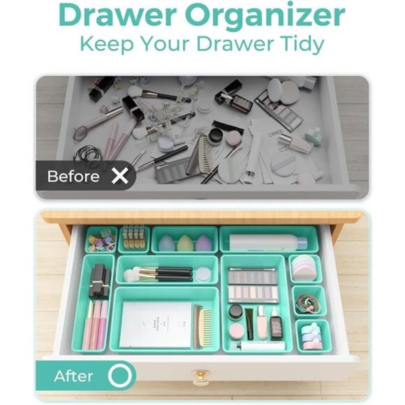 25 PCS Drawer Organizer Set Plastic Vanity Makeup Desk Bathroom Storage Trays Bl - Picture 5 of 8